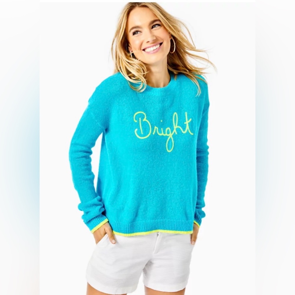 Lilly Pulitzer Charlton Sweater Bright Chainstitch Turquois Oasis Size a
